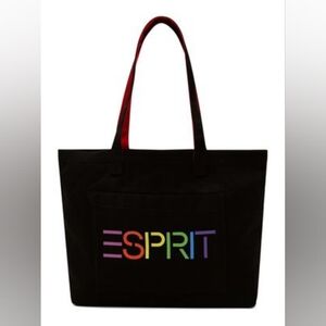 New ESPRIT Canvas Tote Bag Black Red 100% cotton spellout